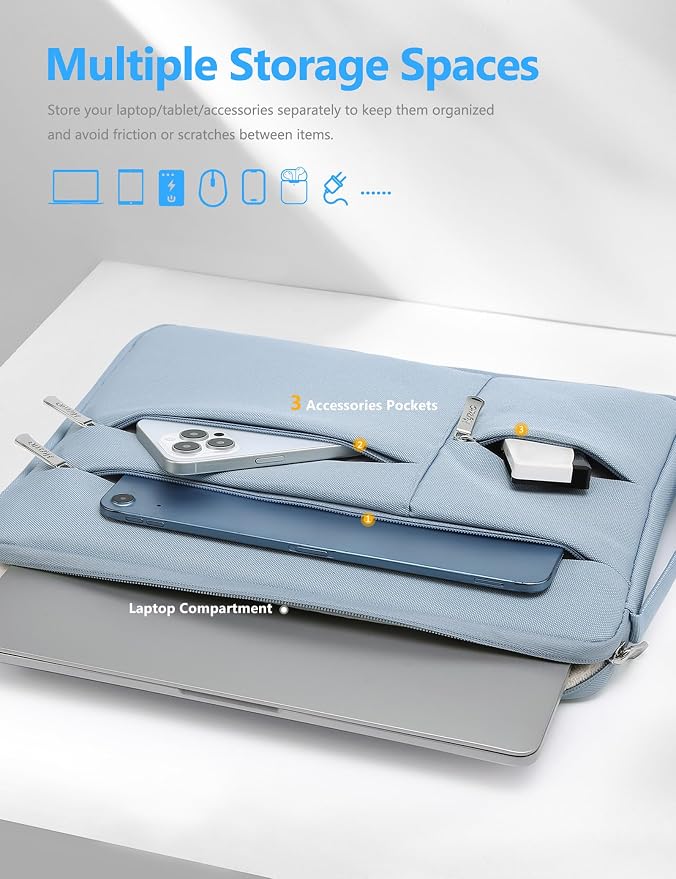 HYZUO 14-15 Inch Laptop Sleeve Bag for MacBook Air 15 M5 A3448 M4 M3 M2 2026-2023, MacBook Pro 15, 15" Surface Laptop, XPS 14/15 Plus, Notebook Case for 14" HP Dell Lenovo Asus Acer, Pale Blue