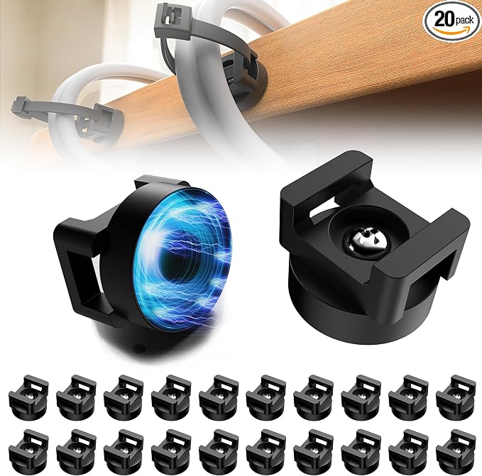 20 Pcs Magnetic Zip Tie Mount Base 26lbs Strong Magnetic Zip Tie Holder Multipurpose Magnet Cable Tie Clips Holder Wire Management Clips for Home Office Marine Electrical Wiring Organization Black