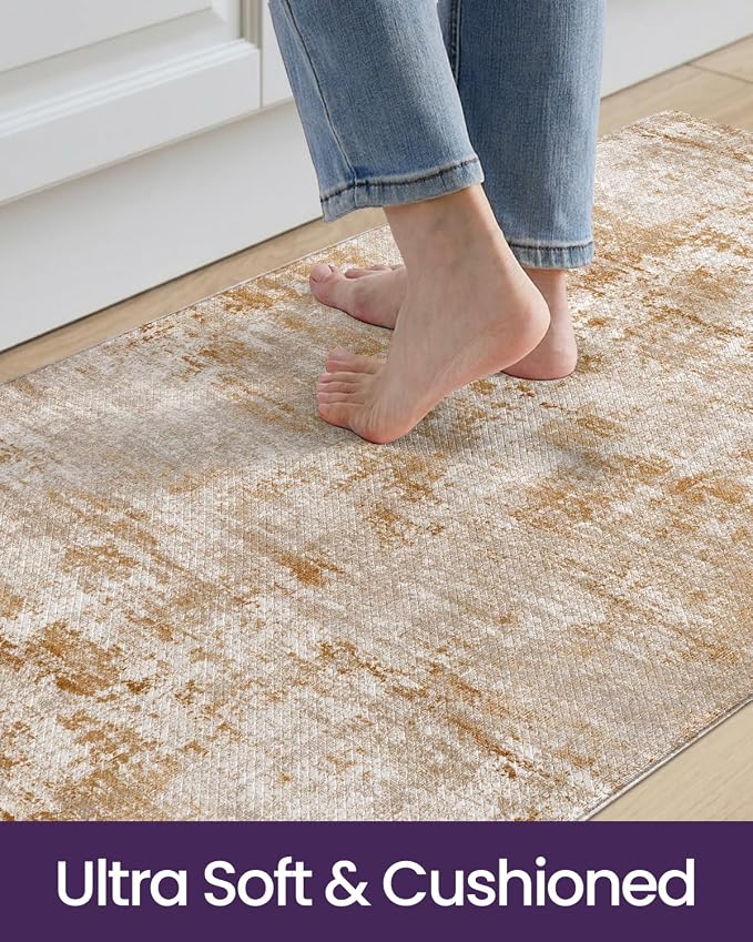 DEXI Kitchen Floor Mats Cushioned Anti Fatigue Runner, 23x107 Light Brown | Wide Standing Comfort Rug, Waterproof Oil-proof, Memory Foam Padded for Front Sink Laundry