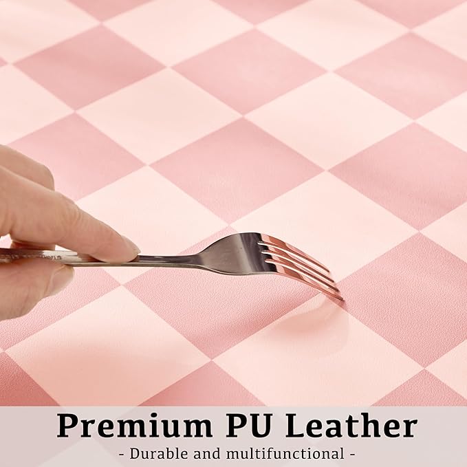 Checkered Desk Mat, 31.5" x 15.7" Large Cute Coral Pink Aesthetic Retro Accessories, PU Leather Computer Laptop Desk Mat, Mouse Keyboard Pad, Desk Writing Makeup Mat for Vanity/Work/Home Decor