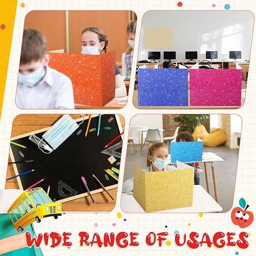 Sherr 30 Pcs School Privacy Boards Bulk for Student Colored Desk Trifold Divider Panels Privacy Partition Folder for School Student Teacher Desk, 15.8 x 13.4 x 11.81 Inch (Glitter Style,Glitter Color)