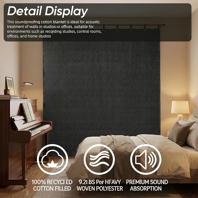 4 Pack Extra Large Sound Absorbing Blanket, 96 x 80 Inches Studio Acoustic Blanket Panel, Sound Dampening Noise Cancelling Curtain for Wall Hanging, Light Blocker Soundproof Moving Blanket