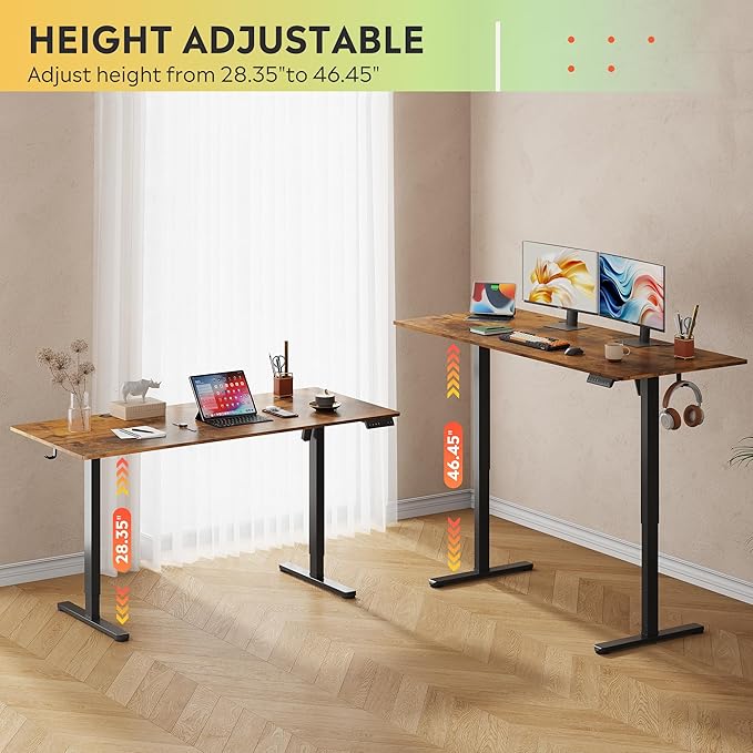 DEVAISE 63 Inch Standing Desk with Split Top, Ergonomic Computer Desk, Rustic Brown