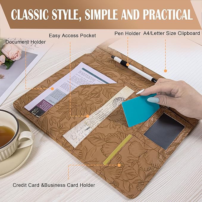 AZXCG Embossed Padfolio Portfolio Binder,Interview Resume Folder with Business Card Holder,Portfolio Folder with Document Organizer,A4 Legal Pad Holder for Men &Women