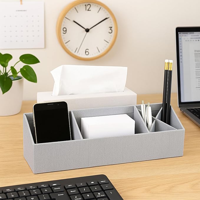 Bigso Elisa Desktop Organizer | Durable Office Desk Organizer for Office Supplies and Accessories | Desk Organizer with 7 Compartments for Customizable Organization | 13.1”x4.9”x4.9” | Ash