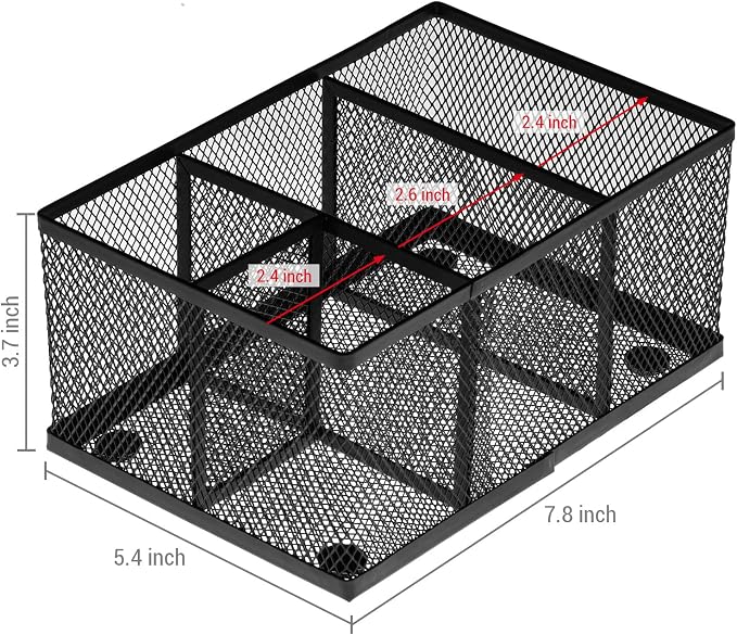 MyGift Black Metal Mesh Desk Organizer Pen Holder Pencil Holder Office Supplies Caddy with 4 Compartments