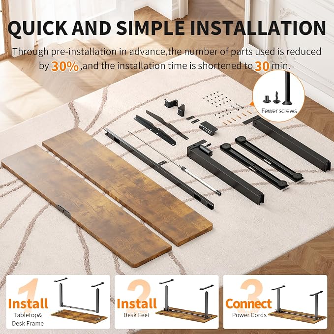 Veken 55" x 23.6" Super Large Standing Desk, Height Adjustable Electric Computer Desk, Sit to Stand Up, Modern Workstation for Home Office, Walking Pad, Writing, Gaming Bedroom Study, Brown