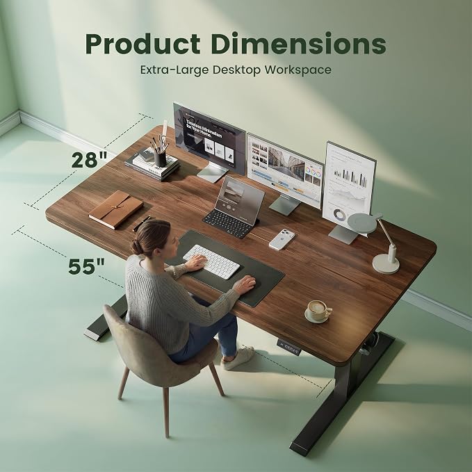 CubiCubi Standing Desk, 55 x 28 Inches Electric Height Adjustable Computer Desk, Sit Stand up Home Office Desk with Memory Presets, Dark Walnut