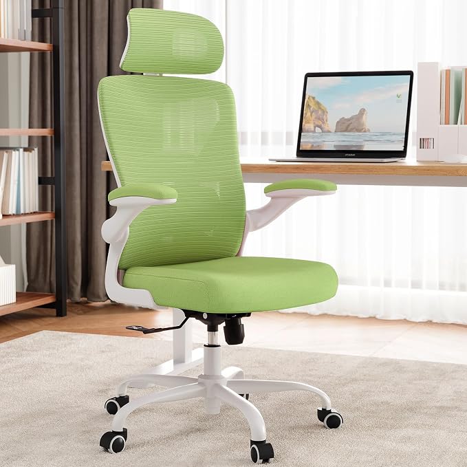 Ergonomic Office Chair: Mesh Desk Chair Comfy with Headrest& Lumbar Support | Ergalithic Big and Tall Office Chairs with Wheels & Flip-Up Arms-Computer Gaming Chairs for Adults Home Office Chairs(Green)