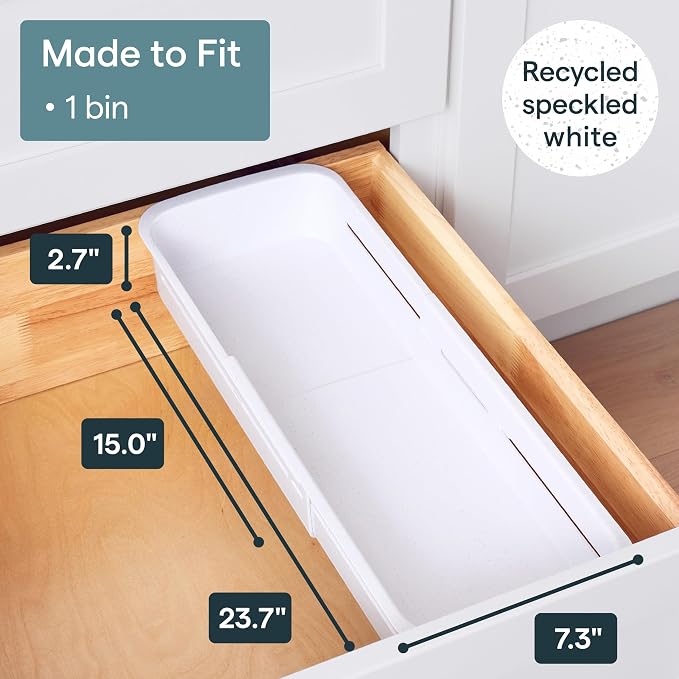 YouCopia DrawerFit® Sliding Drawer Bin, Expandable and Adjustable Kitchen Storage Organizer, Speckled White