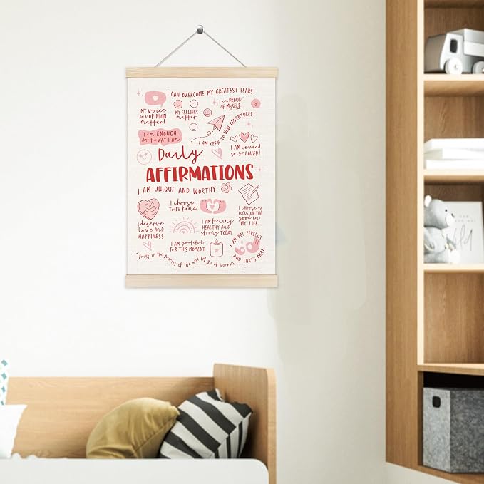 Welshower Inspirational Daily Affirmation Poster Hanger Frame, Pink Positive Affirmation Motivational Wall Art Prints Decor for Therapy Office Girls Room Dorm Bedroom, 12x16 Inch
