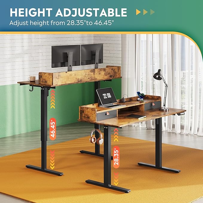 DEVAISE 55 Inch Standing Desk with Sheft, Ergonomic Computer Desk, Rustic Brown