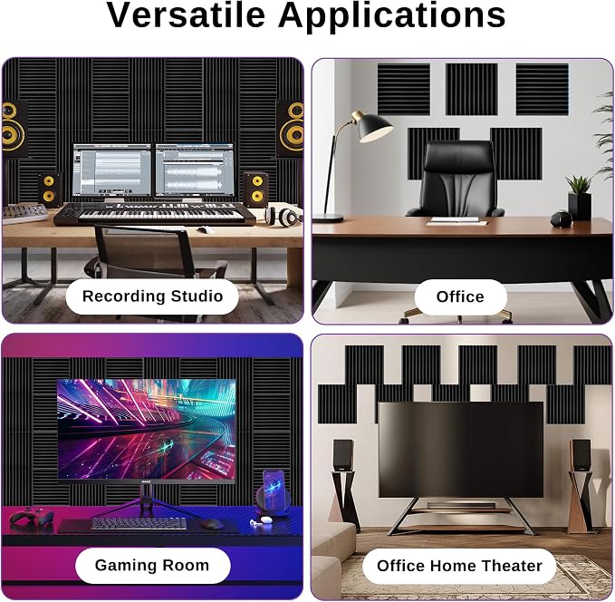 Acoustic Foam Panels for Walls, 52 Pack Sound Proof Foam Panels, 12" x 12" x 1" High Density Sound Dampening Panels for Recording Studio, Gaming Room & Home Theater (BLACK)