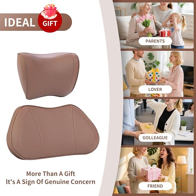 Car Lumbar Support Pillow for Driving Seat, Brown, 1 Pack | Leather Memory Foam Lumbar Cushion for Lower Back Pain Relief, Universal Back Support for Driving, Home & Office Chairs
