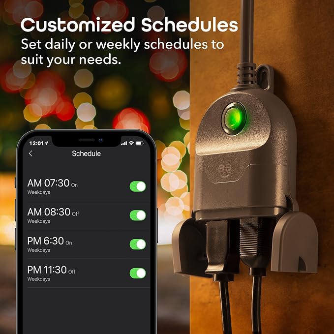 Geeni Outdoor Duo Wi-Fi Smart Plug, Weatherproof Dual Socket, Wireless Remote Control, Works with Alexa & Google Home, 2 Outlets