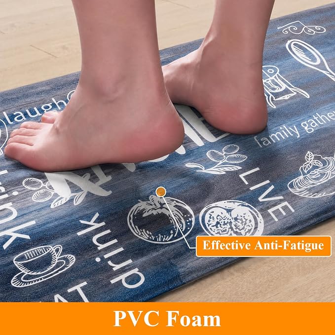 HEBE Anti Fatigue Kitchen Rugs Set of 2, Non Slip Cushioned Kitchen Mats for Floor, Waterproof Farmhouse Comfort Standing Desk Mat for Kitchen Sink,Office,Laundry