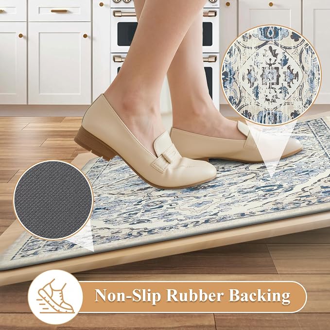 Ileading Anti Fatigue Kitchen Rugs Sets of 2 Cushioned Kitchen Mats for Floor Waterproof Kitchen Mat Set Non Slip Comfort Standing Mat for Kitchen, Office, Sink, Laundry