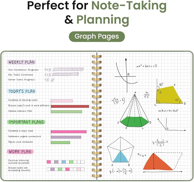 Taja Graph Spiral Journal Notebook for Women & Men, 140 Pages, Graph Paper Hardcover Notebook for Planning & Tracking, Journals for Graphing, A5(5.7" x 7.9") – Green