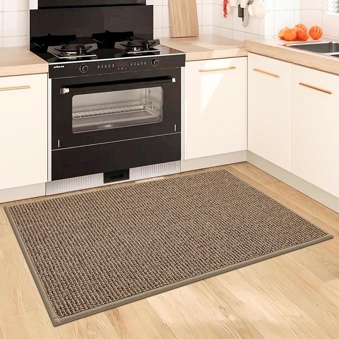 BEQHAUSE Kitchen Rugs 32"x48", Non-Slip Kitchen Mats for Floor, Super Absorbent and Stain Resistant Kitchen Rugs, Machine Washable Rugs for Kitchen, Hallway, Laundry & Sink, Taupe