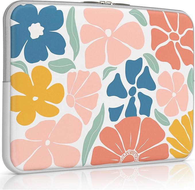 iCasso Laptop Sleeve 13 inch for MacBook Air 13-13.6 inch M3/M2/M1, Laptop Sleeve for MacBook Pro 13 inch 2024-2016, Slim Protective Travel Carrying Case for MacBook Pro 14 inch, Colorful Flower