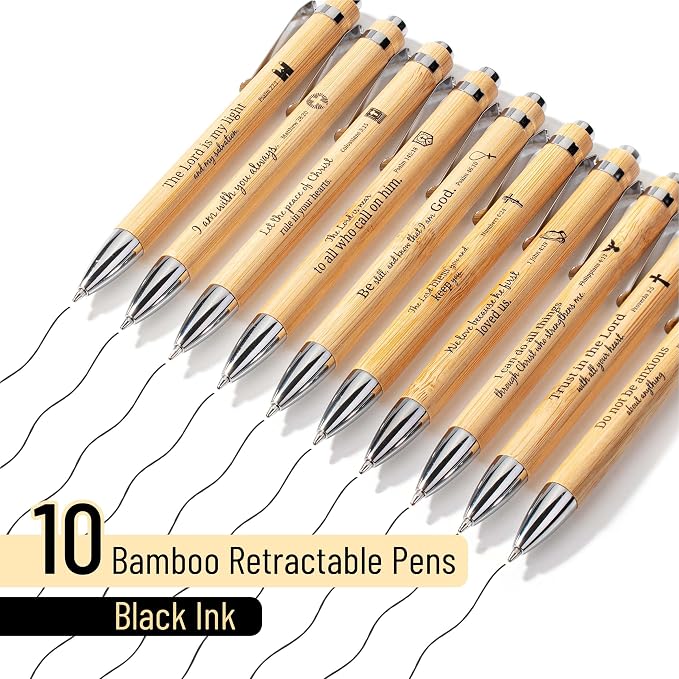 Mr. Pen- Bible Verse Pens, 10 Pack, Retractable Bamboo Pen, Black Ink