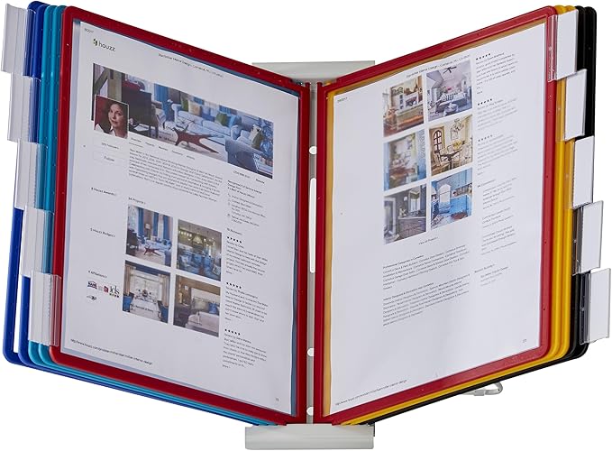 Durable Instaview20 Pocket Expandable Desktop Reference System - Letter Size 10 Double-Sided Panels - Assorted Color Borders (Pack of 10)