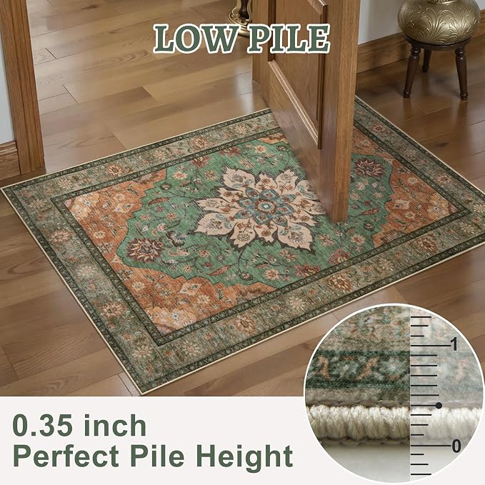 Tangsoo 2x3 Rugs for Entryway, Washable Vintage Non Slip Small Area Rug, Indoor Front Door Rug, Print Door Mat Small Carpet, Soft Low Pile Rugs for Entrance Kitchen Bedroom Home Decor
