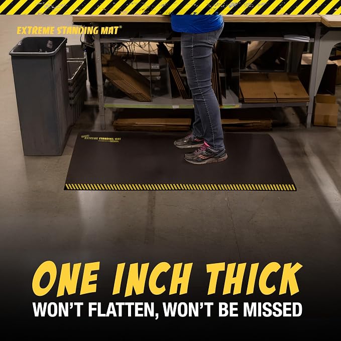 2’ x 3’ Black 1” Thick 6PK | Anti Fatigue Mats for Standing | 6 Pack of Industrial Antifatigue Mat with Safety Stripes | Anti Fatigue Mat for Work & Workplace