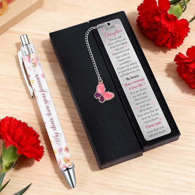 Daughter Bookmark with Pen Gifts - Inspirational Daughter Gifts from Mom Dad, Encouraging Graduation Christmas Wedding Birthday Accompany Present for My Girl Stepdaughter Her