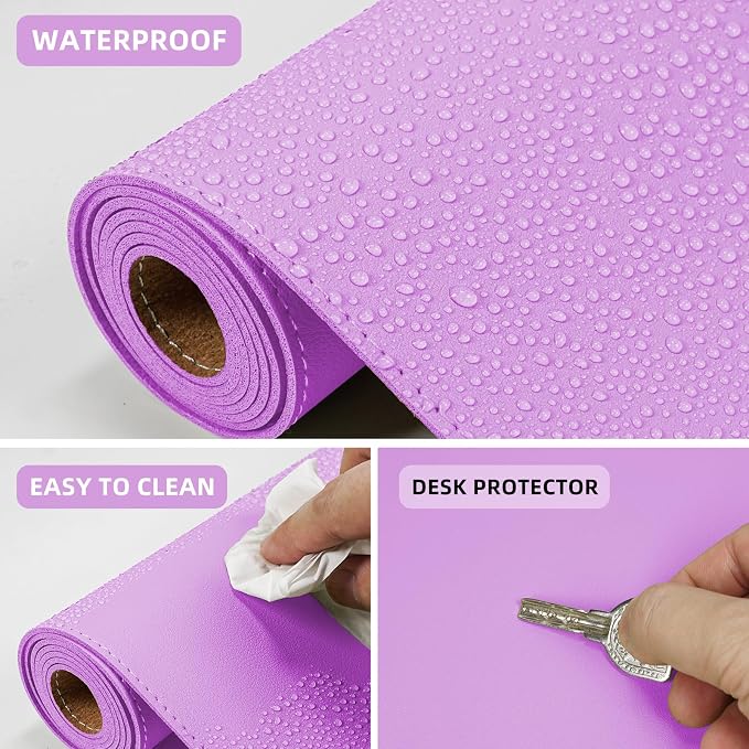 AFIING Cork Desk Mat,Purple, 23.6" x 13.8", Desk Pad Protector | Dual-Sided Natural Cork & PU Leather, Non-Slip, Waterproof, For Office, Home & Gaming