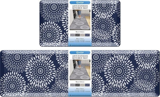 LuxStep Kitchen Mats for Floor,0.47 inch Thicker Cushioned Rug Anti-Fatigue Mats for Kitchen Decor Accessories,Waterproof Non-Slip Mats and Rugs Set for Office,Laundry 17.3"×29"+17.3"×60",Blue