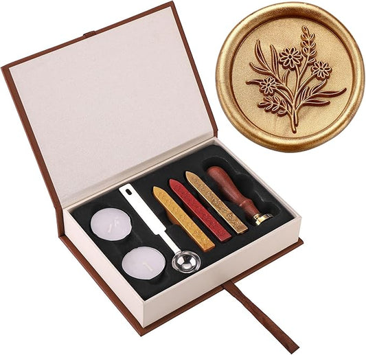 Yoption Wildflower Wax Seal Stamp Kit with Sealing Wax Sticks and Gift Box for Wedding, Party Invitations, Christmas, Envelopes