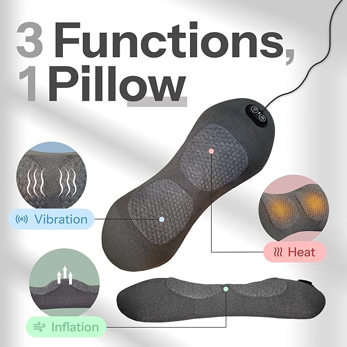 3 in 1 Lumbar Massager for Lower Back Pain & Sciatica Massager, Smooth Comfort with Triple Function Fusion, Heated Lumbar Support Pillow, Back Massager Pillow, Spine Relief Chair Lumbar Massage Pillow