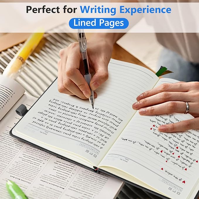 PERCUN Lined Journal Notebook for Men & Women, 160 Pages Leather Journals for Writing, A5 Hardcover Notebooks for Note Taking, Work, School, Business, Travel,Daily Diary 5.9" x 8.5" (Black)