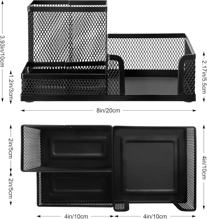Comix Mesh Pen Holder, Desk Organizer for Home Office, Black | 3 Compartment Pencil Holder, Sticky Notes Holder, Pen Organizer Office Supplies