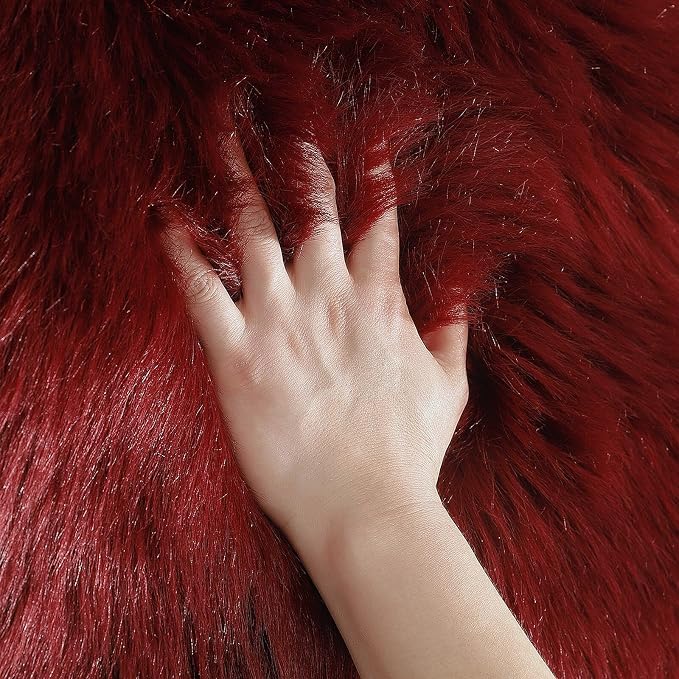 linmopm Faux Fur Rug Sheepskin Shag Fluffy Fuzzy Red 2x6 ft Runner Rugs for Bedroom Bedside Bed Floor Living Room Plush High-Density Cushion Carpet Super Sofa Cover | Shag Fluffy Fuzzy, High-Density Cushion, For Bedroom Bedside Living Room, Plush Carpet