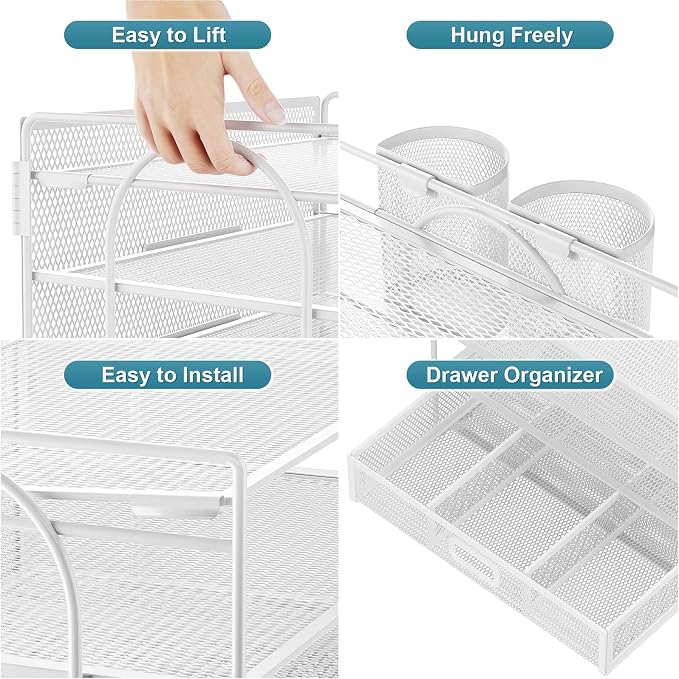 Marbrasse Desk Organizer, 4-Tier Paper File Letter Tray, White | Sturdy Paper Tray, File Holder, Built-in Drawer, 2 Pen Slots, fits Letters/Files, for School Home Office Supplies
