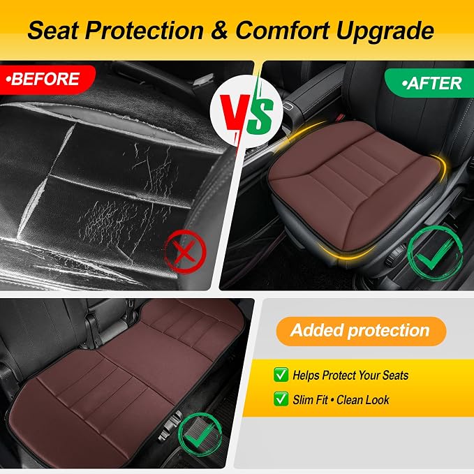 kingphenix 3-Piece Memory Foam Car Seat Cushion Set for Driving Comfort | 2 Front Seat Cushions and 1 Rear Bench Pad, 1.2-Inch Memory Foam, Non-Slip Bottom for Sedan, SUV, Truck and Van, Brown