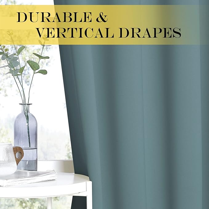 NICETOWN Blackout Greyish Blue Curtains & Drapes for Living Room - Thermal Insulated Solid Grommet Sound Reducing Energy Saving Window Treatments for Porch/Hall, 1 Panel, W52 x L90