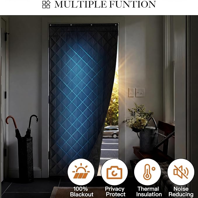 RYB HOME Summer Heat Blocking Thick Quilted Insulated Curtains, Thermal Insulated Curtains Room Divider for Energy Saving Window Treatment for Bedroom Living Room, W42 x L82, Black, 1 Panel