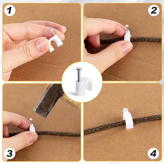 MAQIHAN Cable Clips - 100PCS, 8mm 10mm Wire Staples with Steel Nails, White | Wall Cable Management, Wire Wall Clips, Wire Staples, Cord Holder for Wires, Ethernet, Cord Organization