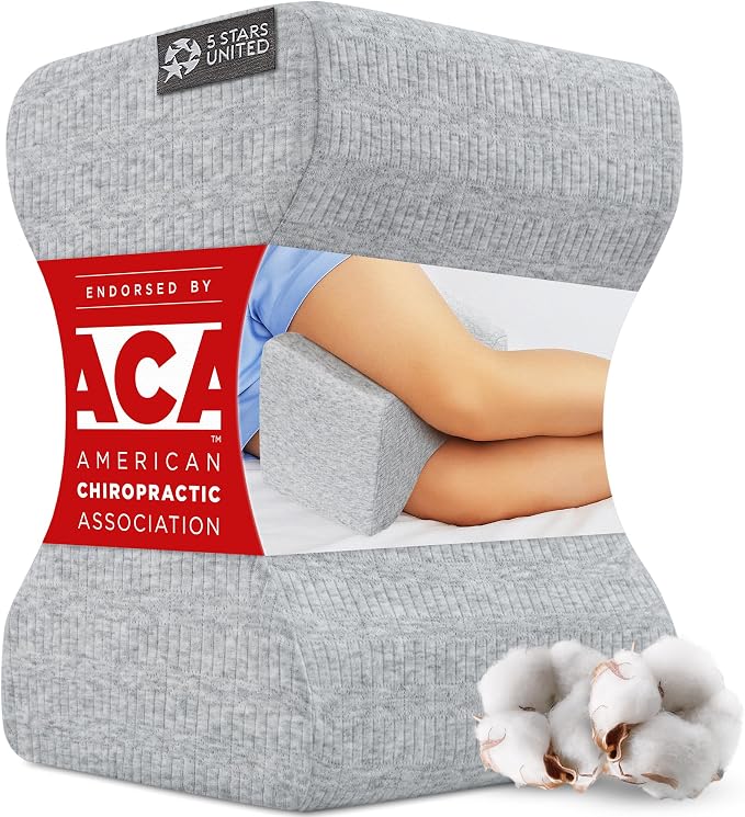 5 STARS UNITED Knee Pillow for Side Sleepers - Hip Pain Relief, Memory Foam Leg Cushion for Side Sleeping - Between Legs Pillow for Sciatica & Lower Back Pain, Gray Cotton Cover
