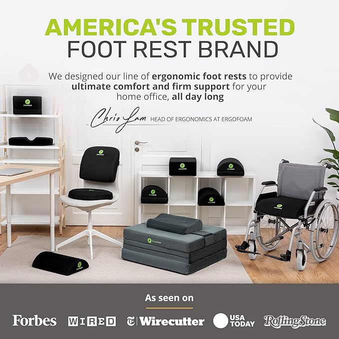 ErgoFoam Foot Rest for Under Desk at Work - Premium Under Desk Footrest - Desk Foot Rest for Lumbar, Back, Knee Pain - Ergonomic Foot Stool Under Desk (Black, Mesh)