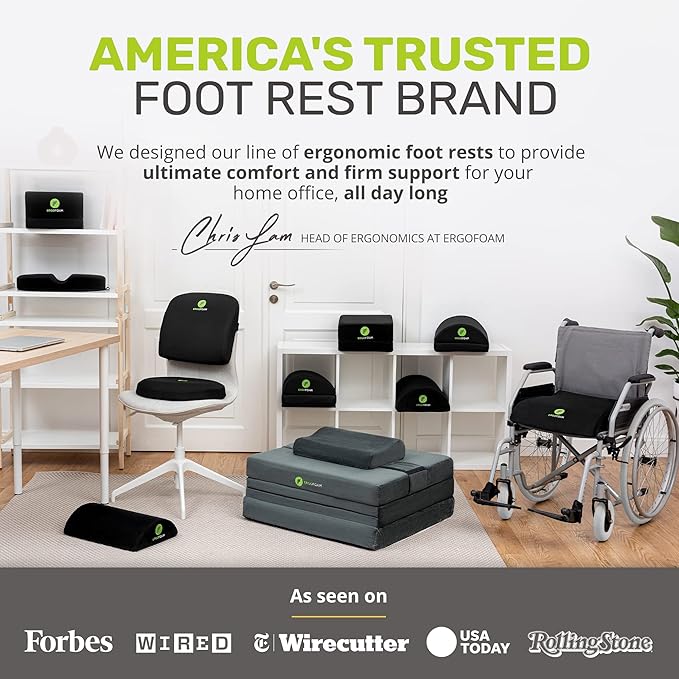 ErgoFoam Foot Rest for Under Desk at Work - Chiropractor Endorsed 2in1 Adjustable Premium Under Desk Footrest - Ergonomic Desk Foot Rest with High-Density Compression-Resistant Velvet Soft Foam (Grey)