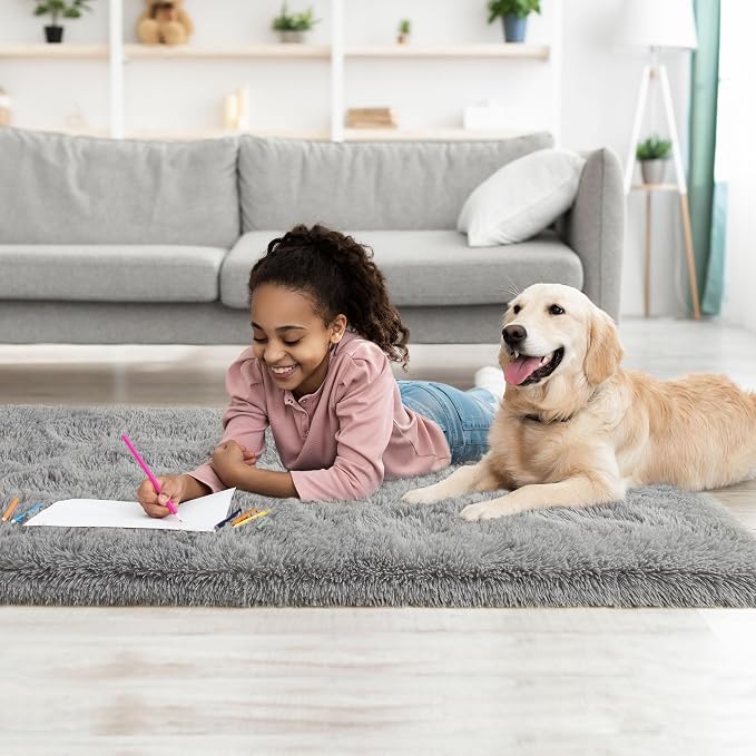 Tepook Soft Runner Rugs for Bedroom 2x6 ft with Rubber Backing, Grey Fluffy Rugs for Living Room, Shag Bedside Rug Fuzzy Plush Carpet for Room, Area Rug for Dorm Nursery Hallway Indoor Home Decor