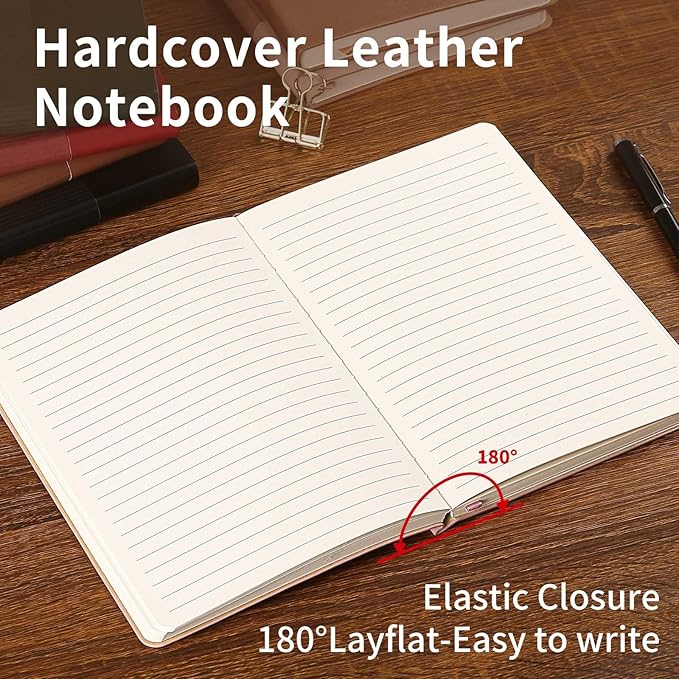 Lined Journal Notebook for Work College Ruled Note Book 7.2"x9.6" B5 PU Leather Daily Journaling 160 Pages for Women Men Writing Home School Supplies Business (Red)