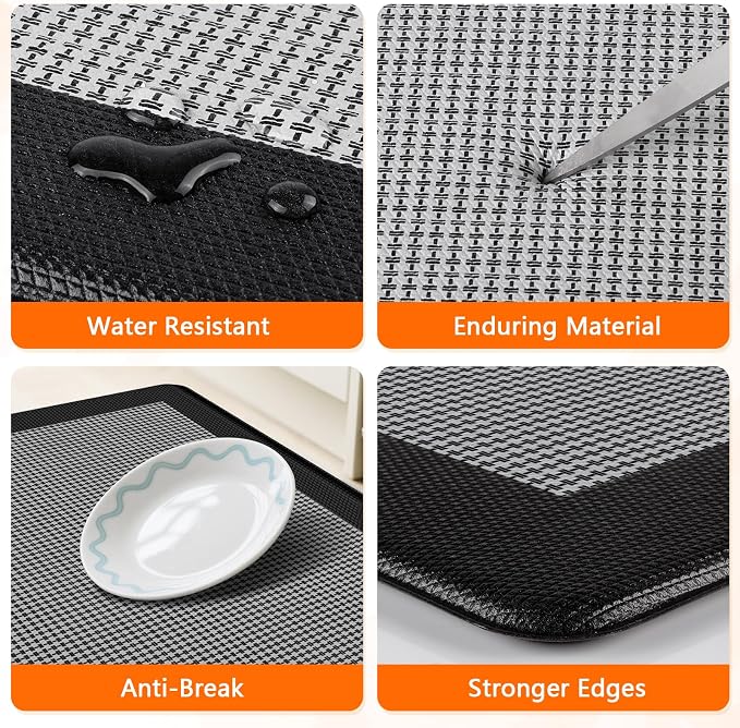 Kitchen Mats, 2PCS Kitchen Rugs for Floor, Cushioned Anti-Fatigue Mats for Kitchen Floor, Non-Slip Standing Desk Mat for Sink, Home, Laundry & Office, 17.3"x30"+17.3"x47" (Black)