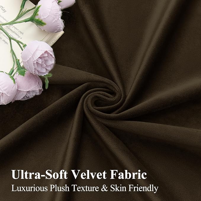 Brown Velvet Curtains Extra Long Room Darkening Drapes Super Soft Luxury Thermal Insulated Soundproof Privacy Window Curtains for Bedroom Living Room, Back Tab Rod Pocket, W52 x L102, 2 Panels
