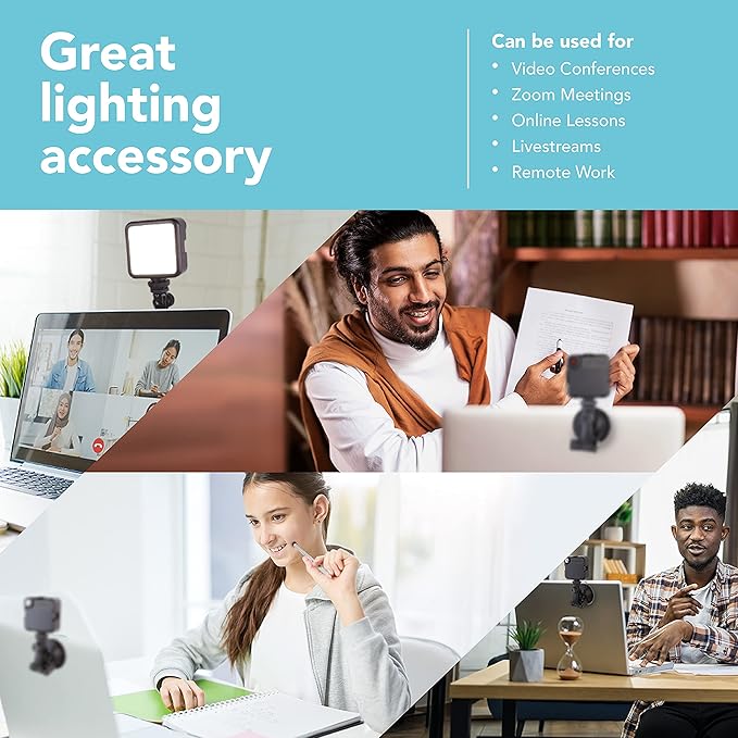 Foto&Tech Dimmable LED Laptop Lighting Kit, Rechargeable 2100mAH Light Panel with Diffuser and Strong Suction Cup, Video Camera Light for Web Conference Zoom Call Online Broadcast Live Streaming