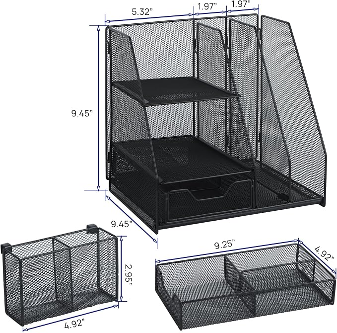 Topwey Desk Organizers and Acceessories for Office School Study | 2-Tier Paper, Letter Tray, 1 Drawer and 2 Pen Holder